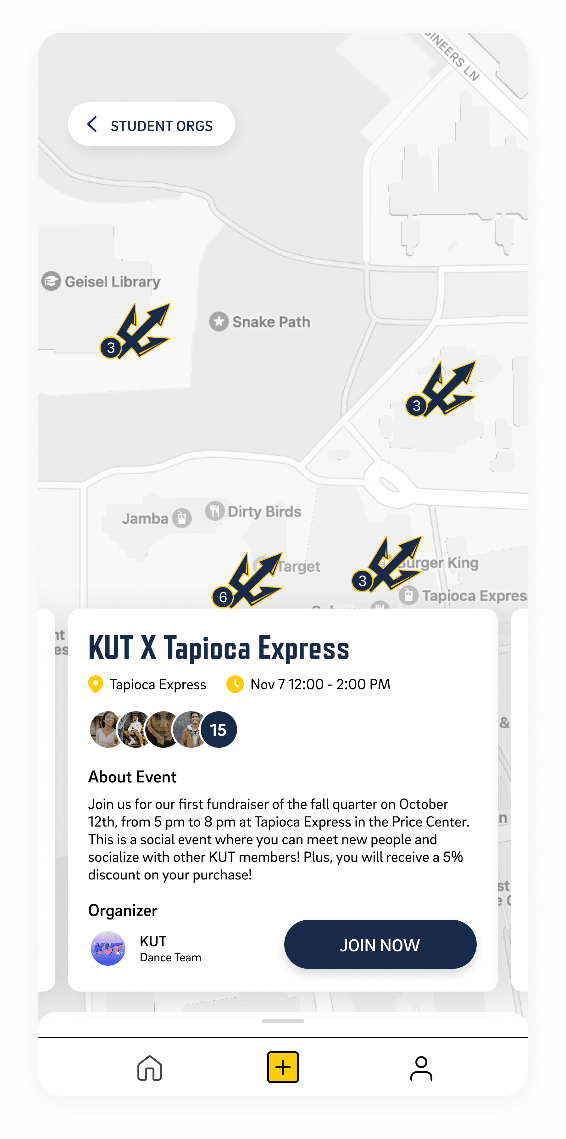 MapSocial event map with the KUT X Tapioca Express event details