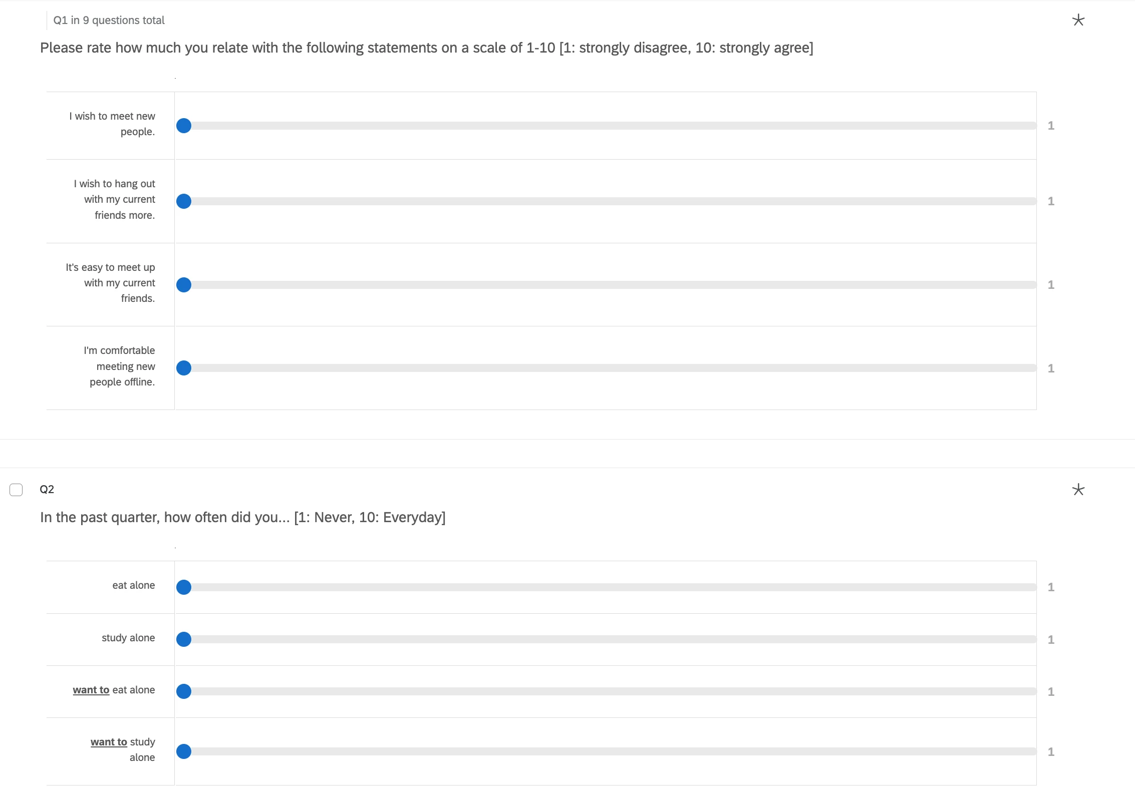 Original MapSocial survey questions about social connection, meeting friends, and campus routines